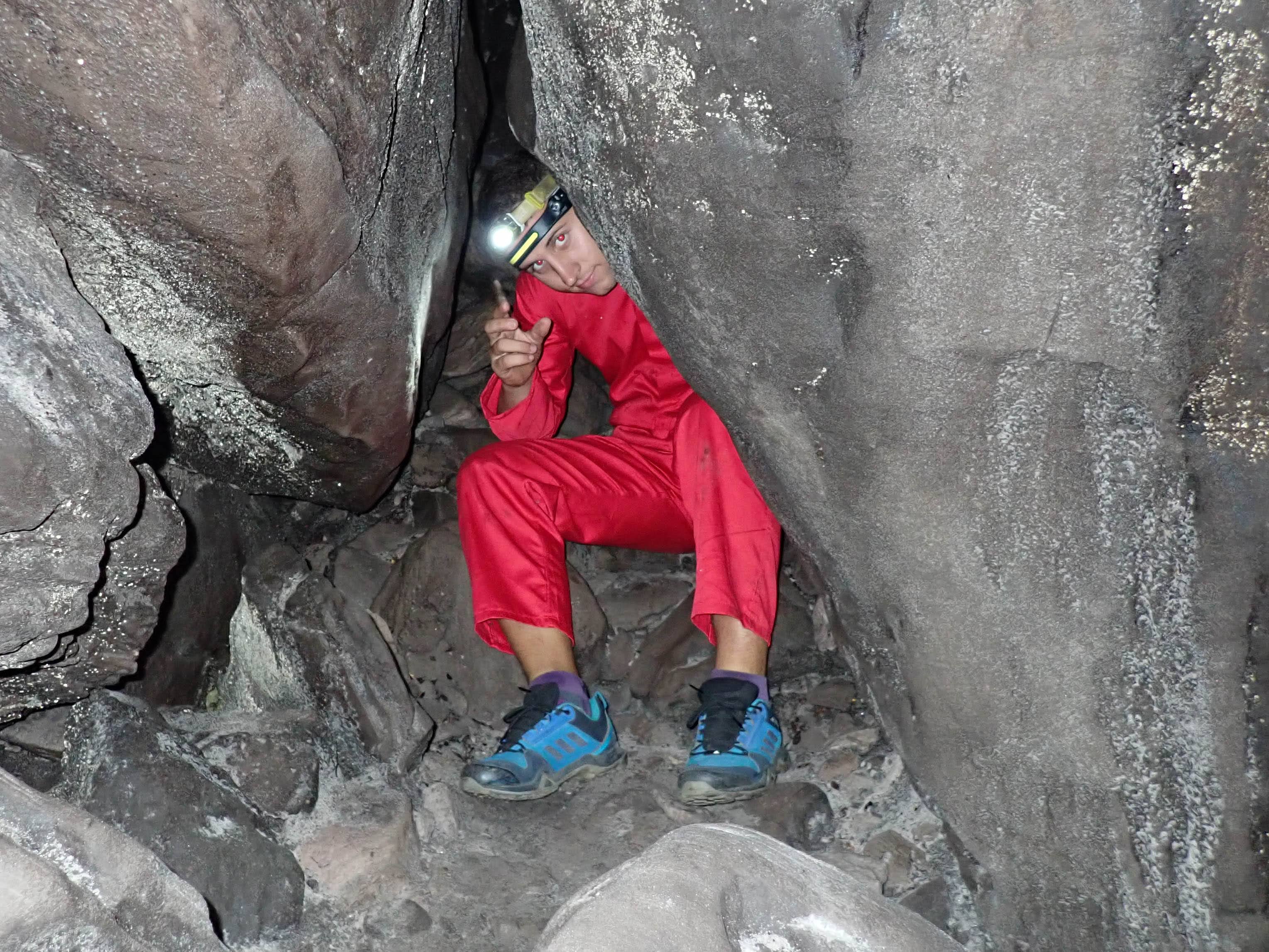 Ronans Well Cave Reece entering from Robin Hood Cavern