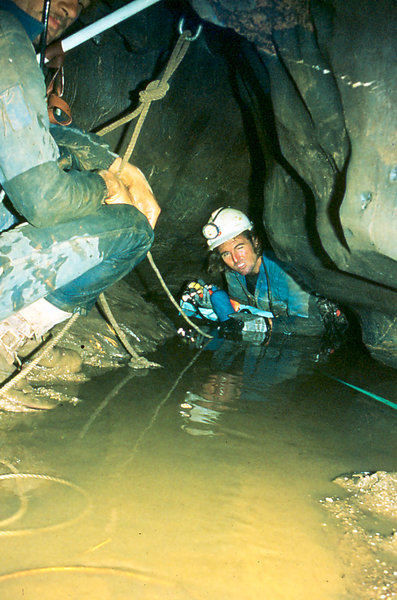 Charles Maxwell at Efflux sump 1974