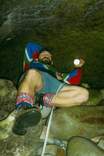 Peter Swart surverying Waenhuiskrans Cave
