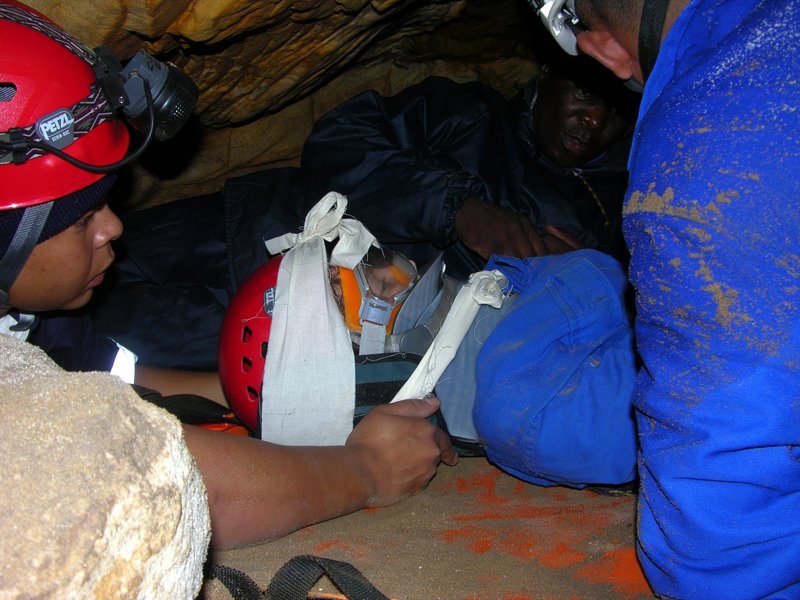 Clovelly Cave patient strapped into KED 5222